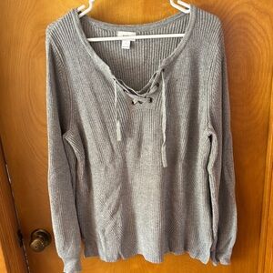Gray Lace-Up Sweater